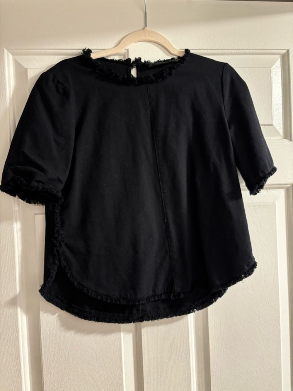 ZARA Trafaluc Black Women’s' Short Sleeve Frayed Trim Top